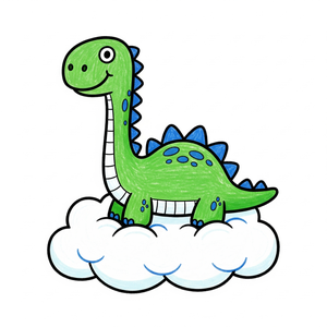 A Cute Dinosaur Sitting on a Fluffy Crayon Cloud